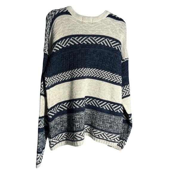 David Taylor 80" 90's Acrylic Crew Neck Sweater Navy Blue and White Sz LT - Picture 3 of 8